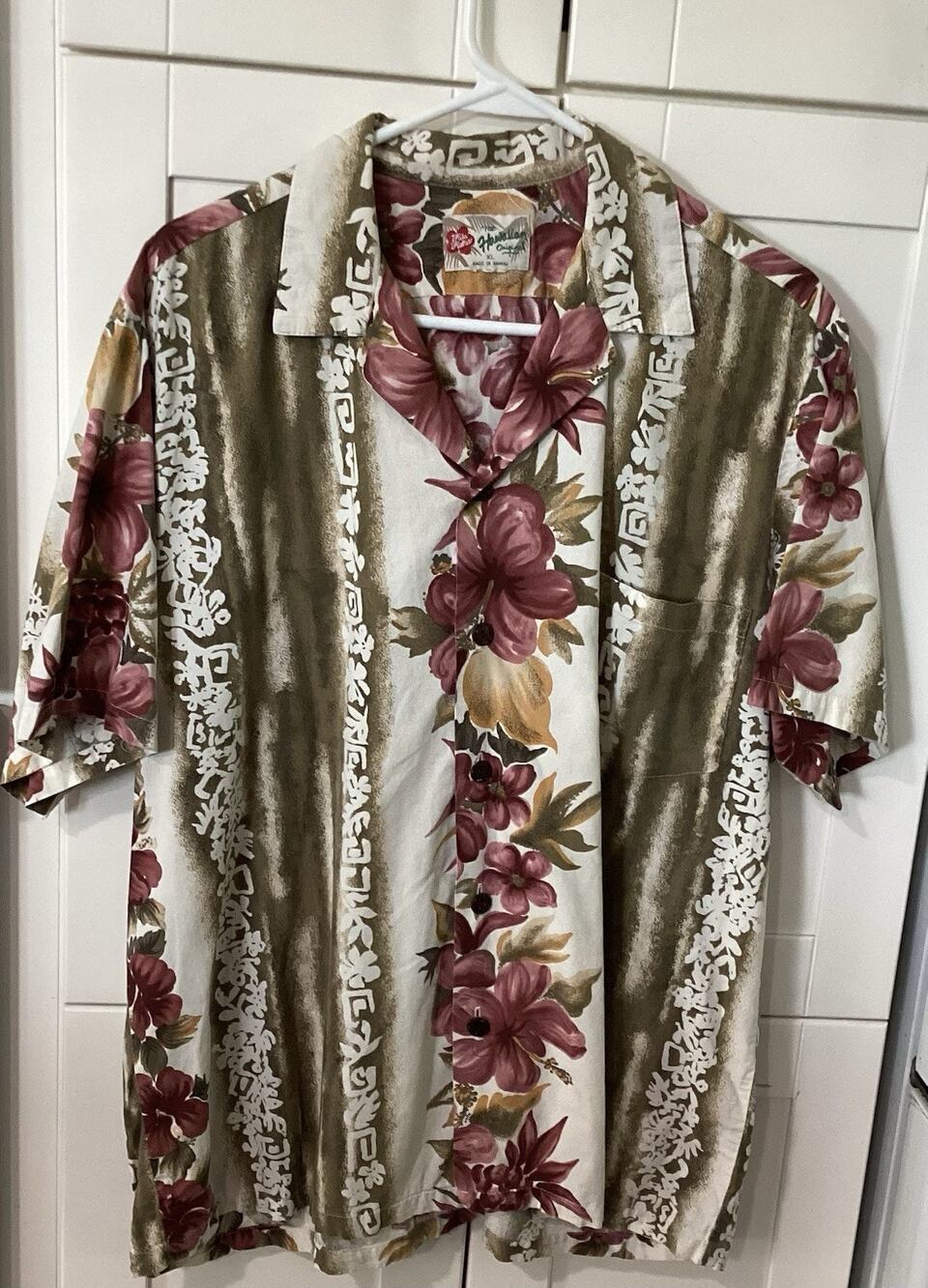 Vintage Hilo Hattie Shirt Mens X-Large Red Blue Hawaiian Floral Aloha Button Up